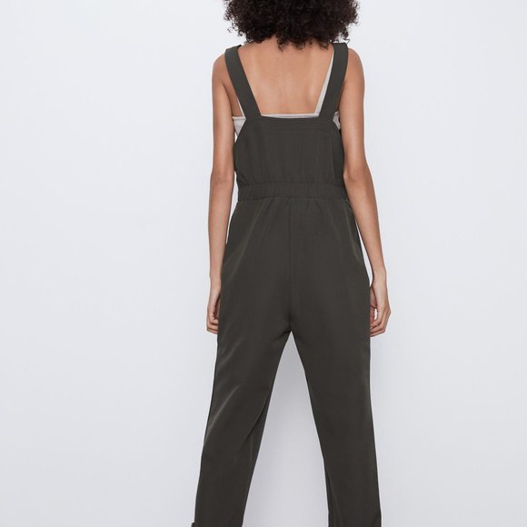 Zara Pants & Jumpsuits Zara Khaki Long Pleated Jumpsuit Poshmark